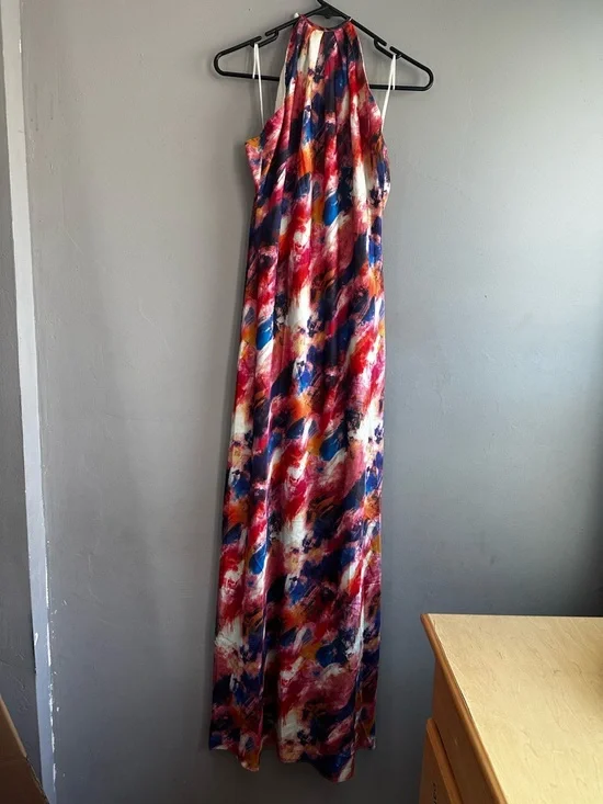 Fashion Nova Multi-Color Satin Strappy Maxi Dress - Picture 9 of 9